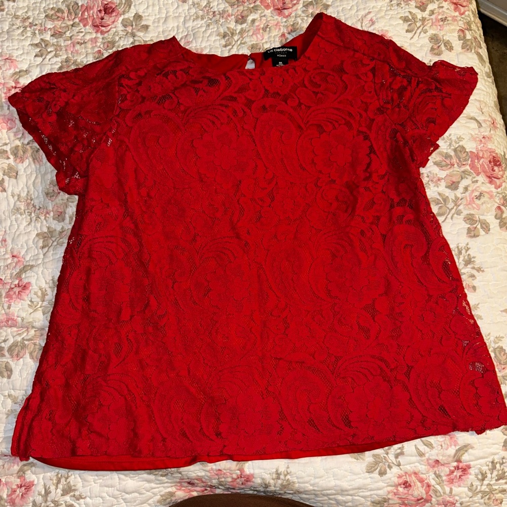 Liz Claiborne red lace blouse plus size 0X